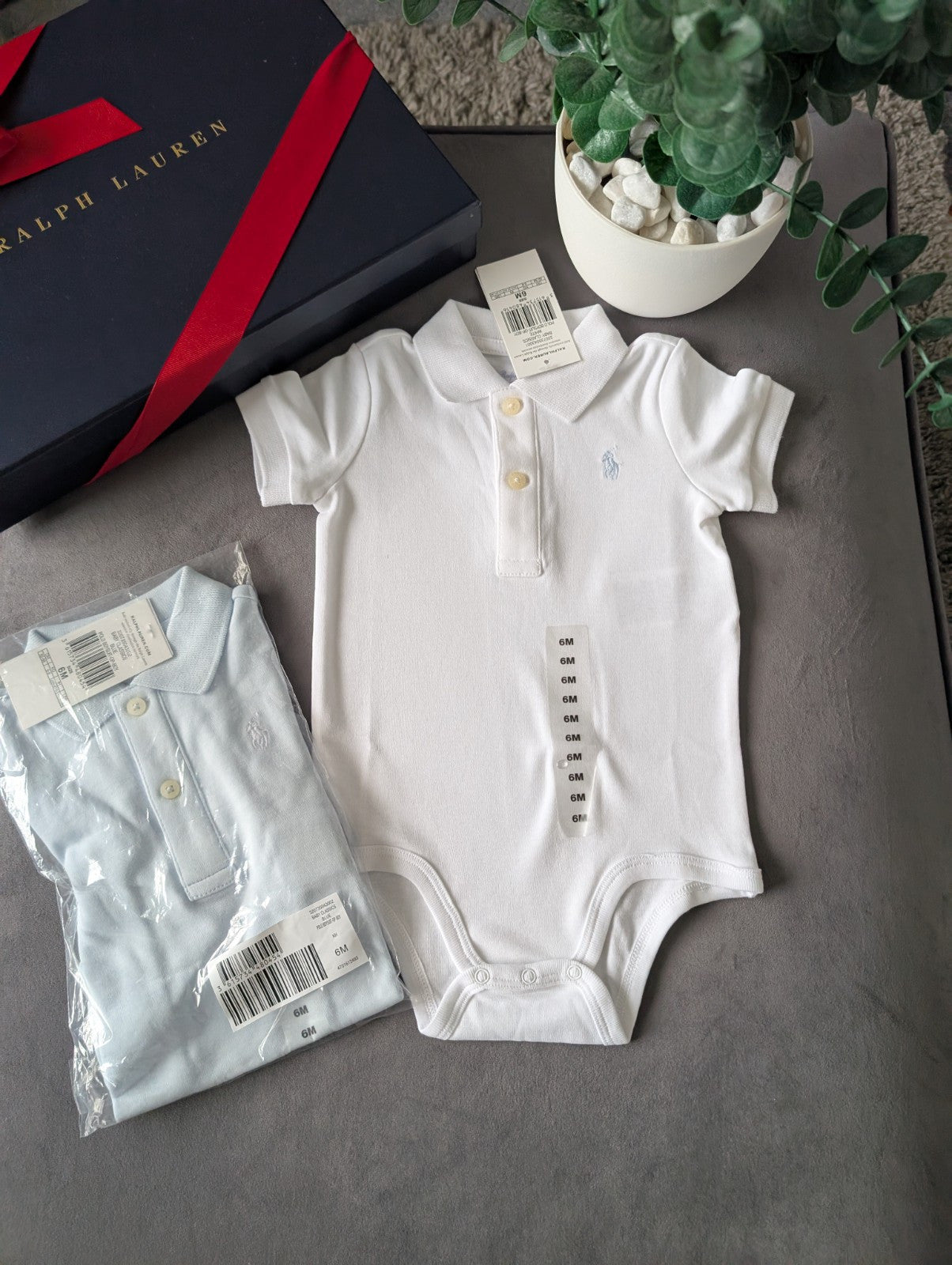 New Ralph Lauren Baby X2 White Blue Polo Logo Vest Collared Logo 3-6m Gift Baby