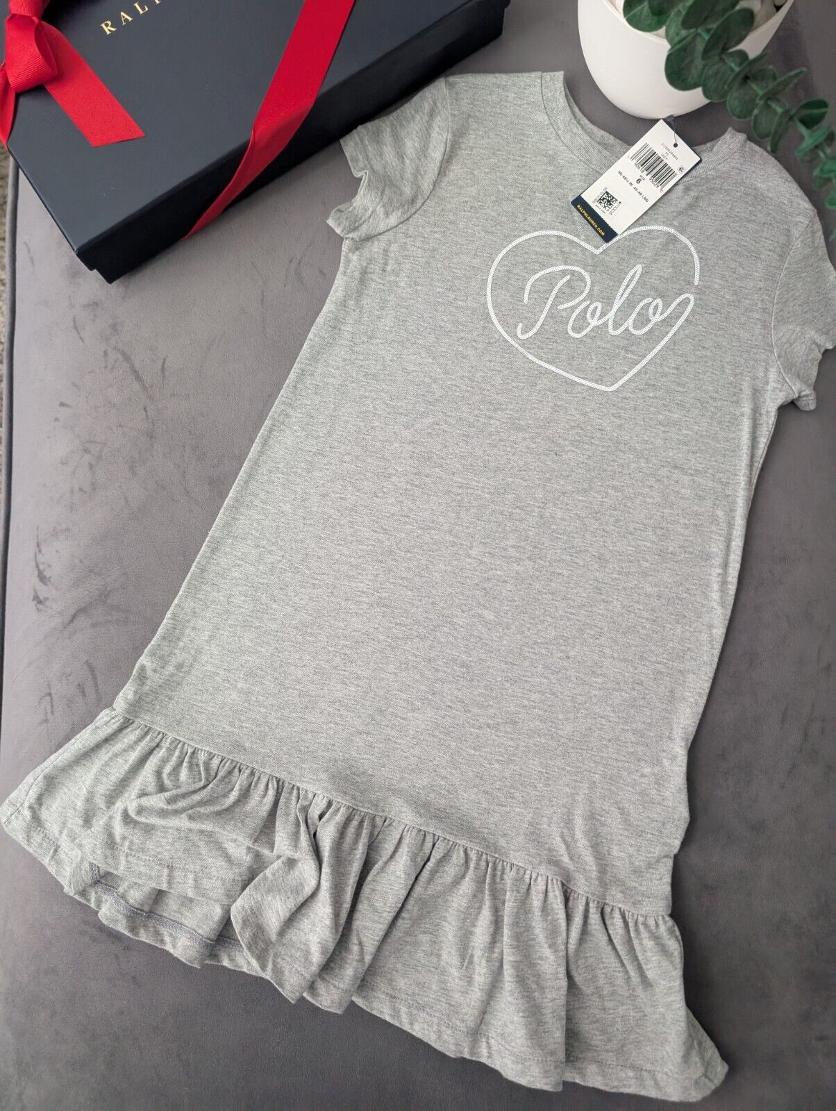 New Polo Ralph Lauren Girls Love Polo Light Grey  Cute Dress autumn Age 6 Gift