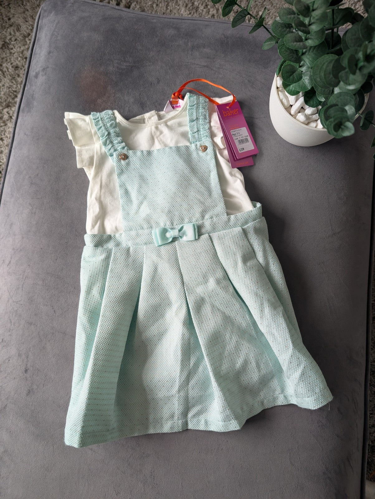 New Girls Ted Baker Mint Pinafore Glitter Dress 2 Pcs Set Occasion 2-3yr Pretty