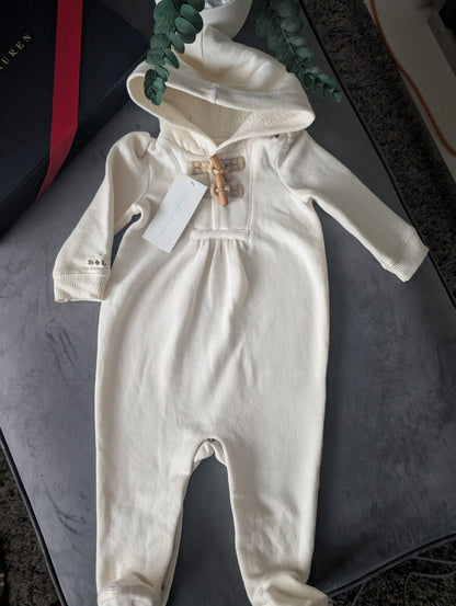 New Stunning Vintage Ralph Lauren Unisex Fleece Lined Cream All In One 6-9m Gift