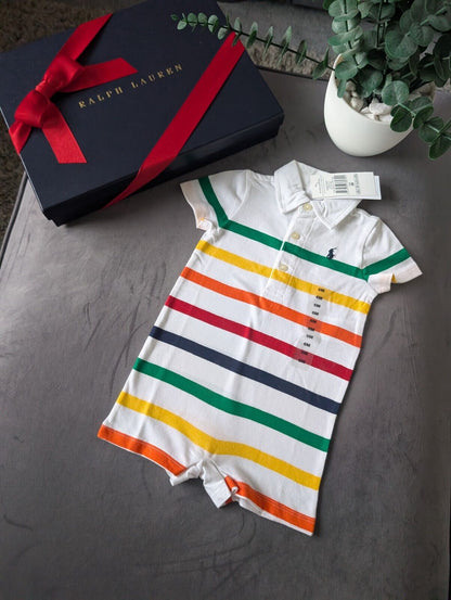 New Ralph Lauren Baby Boy Multi White Stripe Romper 6m Gift Cute Baby Summer