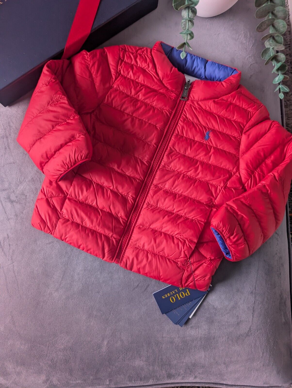 New Ralph Lauren Boys P-Layer 2 Reversible Jacket Coat Red Blue All Weather 3yrs