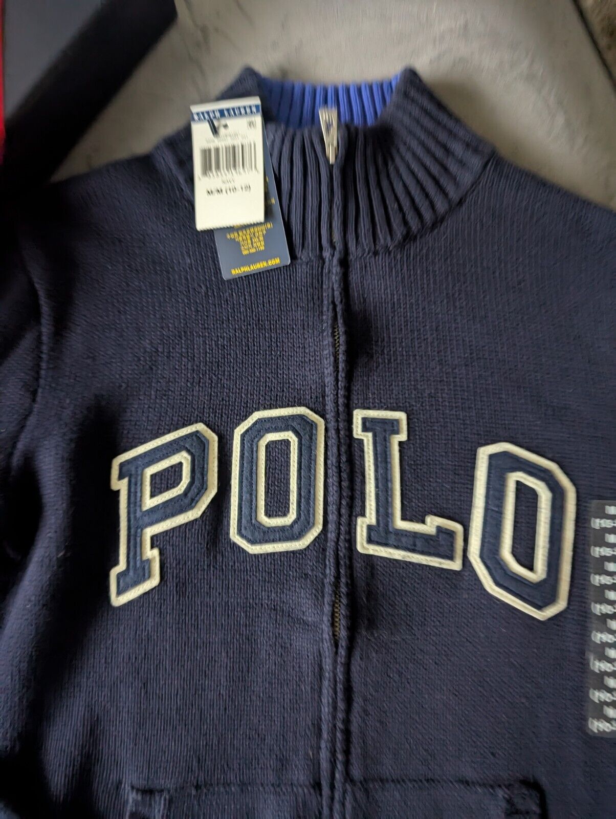 New Boys Ralph Lauren Navy Polo Logo Full Zip Jacket Knit Chunky 10-12yrs