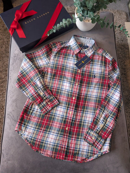 New Ralph Lauren Red Tartan Check Boys Shirt Smart Occasion Age 10-12 Yrs Gift