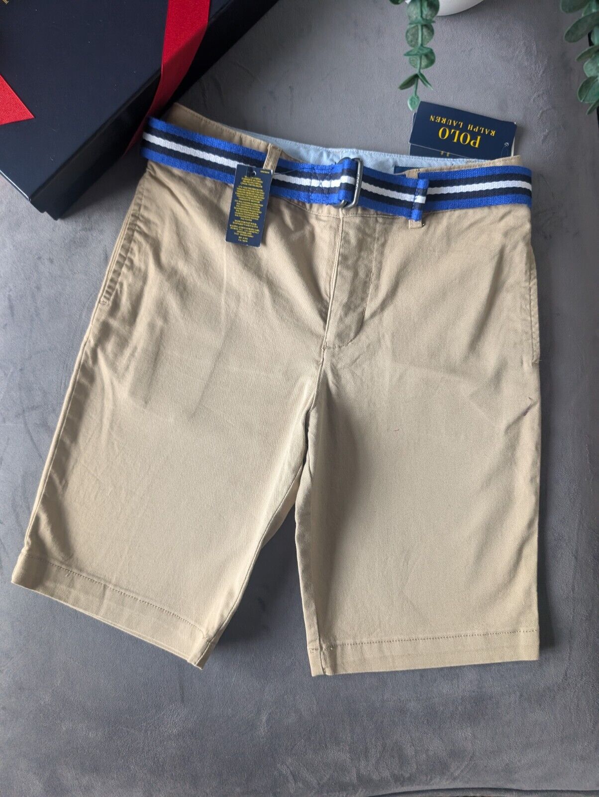 New Ralph Lauren Boys Beige Chino Shorts + Belt Smart Gift Age 10 Casual Summer