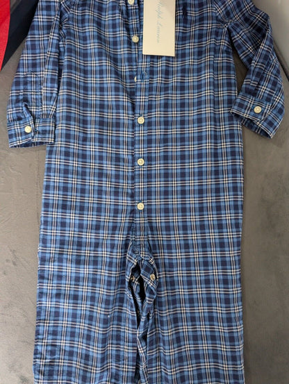 New 12m Ralph Lauren boys Kensington romper all in one pyjama night navy cream