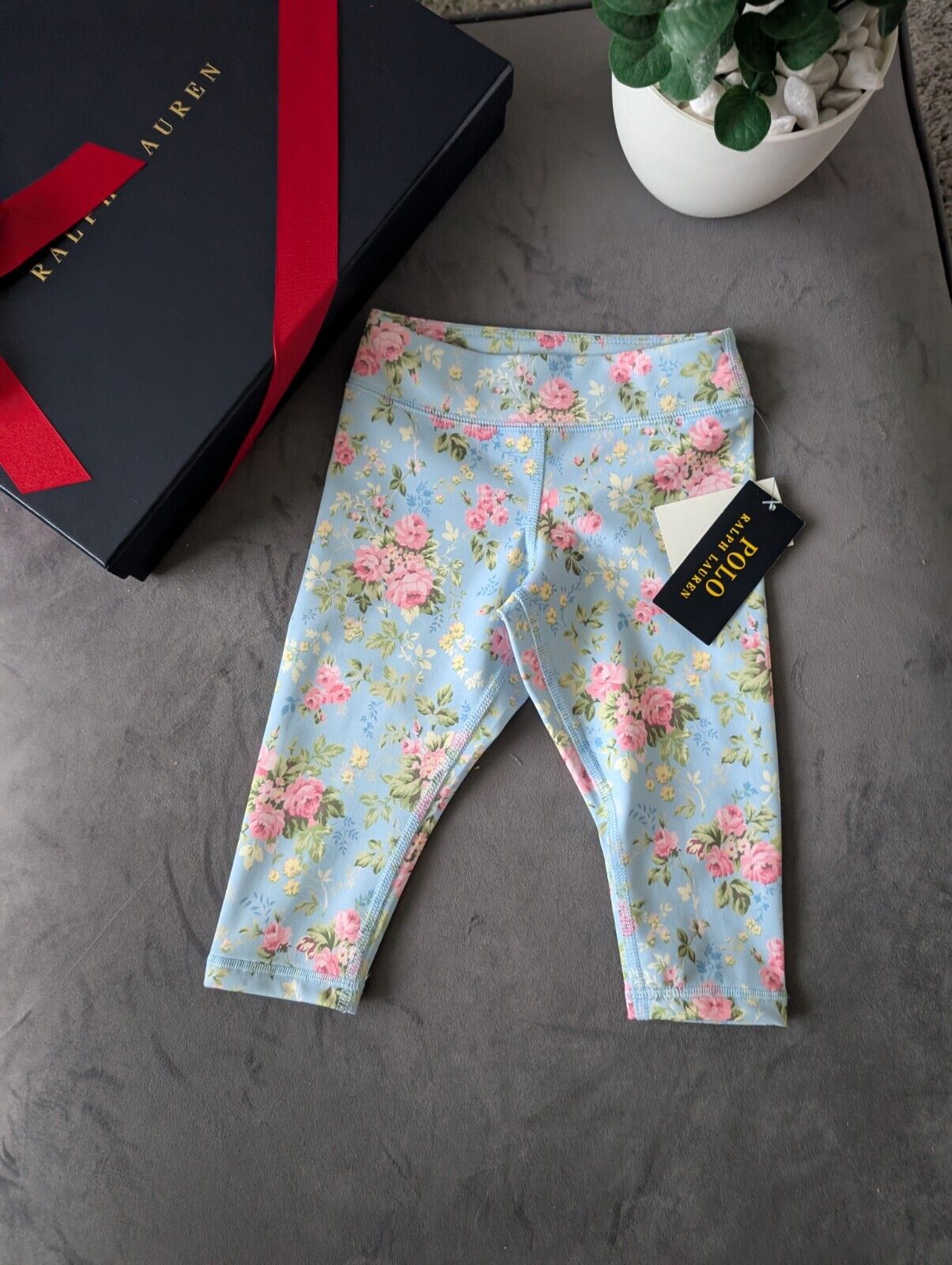 New Ralph Lauren Baby Girls Performance Active Sports Floral Blue Leggings Age 3