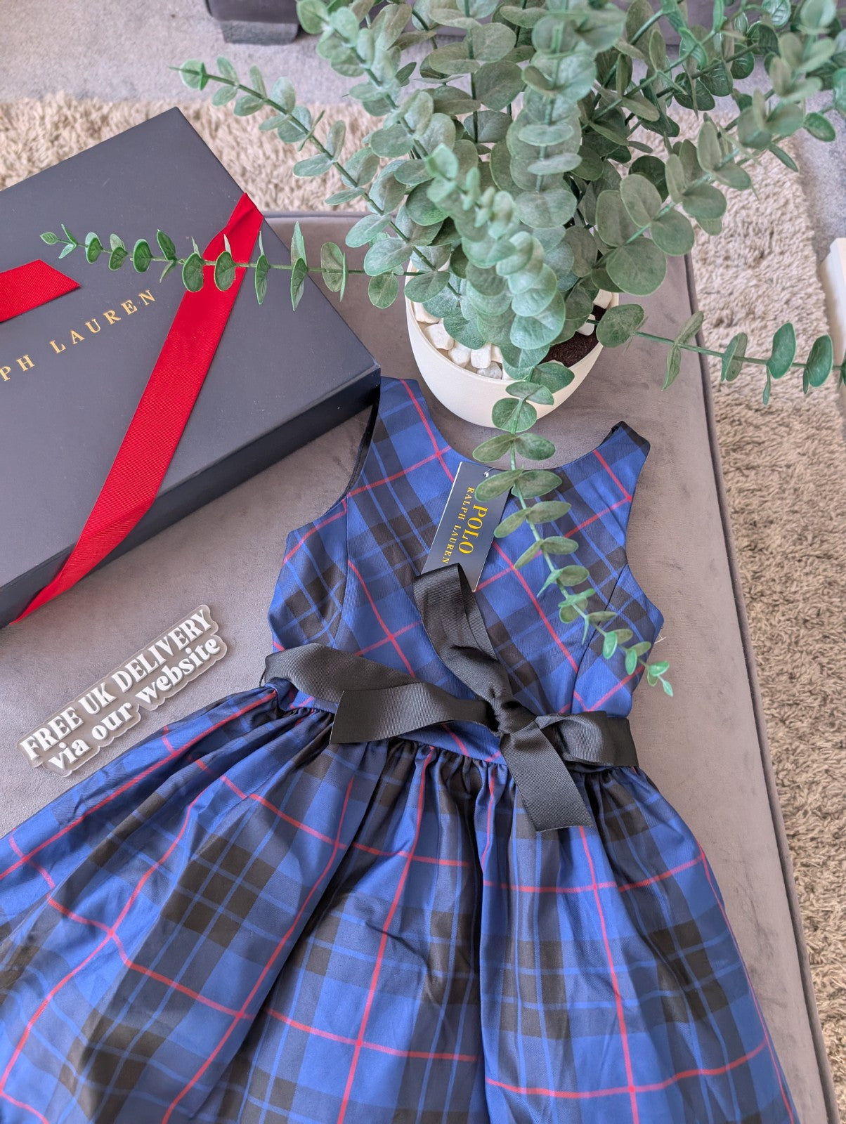 New Ralph Lauren Girls Tartan Plaid Pretty Blue Vincenza Dress Gift 5y Rrp £125