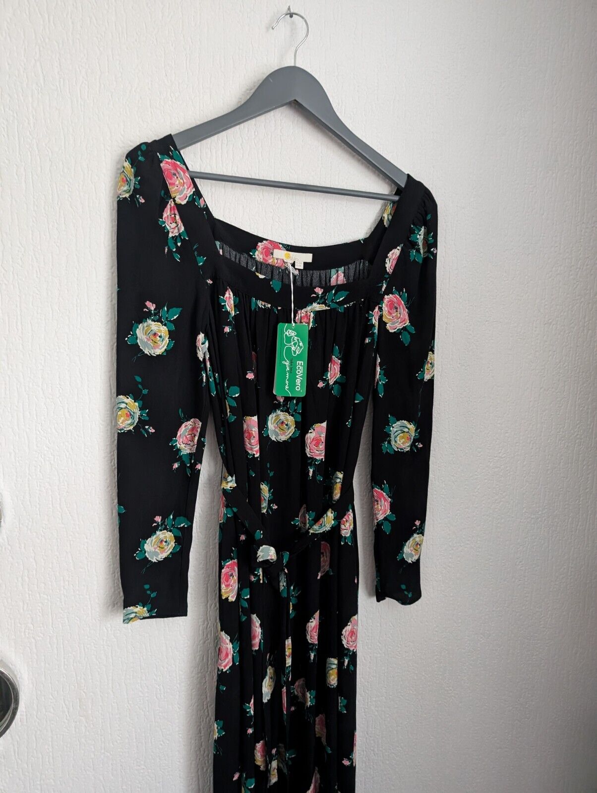 New Boden Square Neck Maxi DressBlack, Painterly Rose Size UK 10 R occasion