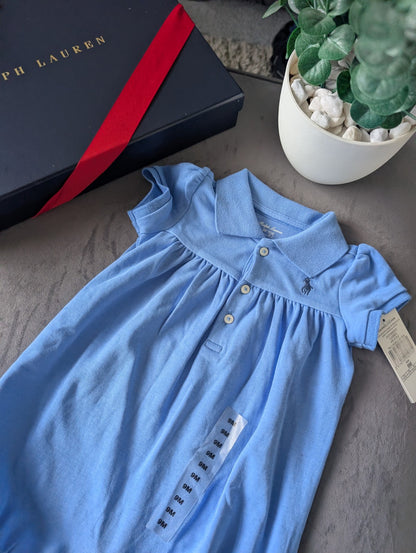 New Ralph Lauren Shortall Unisex Blue Bubble All In One Summer Blue Pony 6-9m