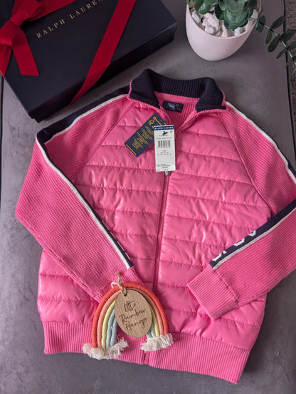 New Ralph Lauren Girls Pink Hybrid Knit Jacket Cotton Blend 16y £94 Gift Coat