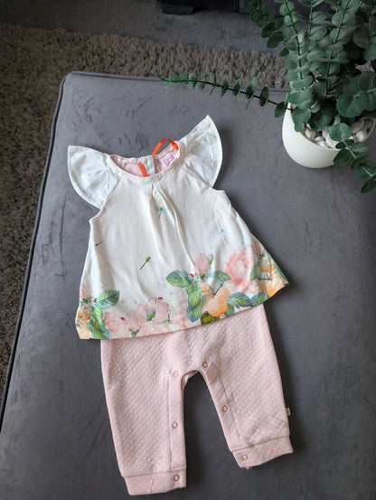 Bnwot Ted Baker Baby Girl Sleepsuit Outfit/romper Quilted Frill Gift 3-6 Floral