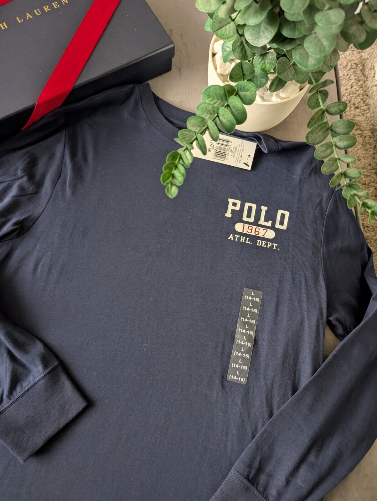 New Ralph Lauren Boys Blue Navy Long Sleeve Light T Shirt 14-16y Gift Logo