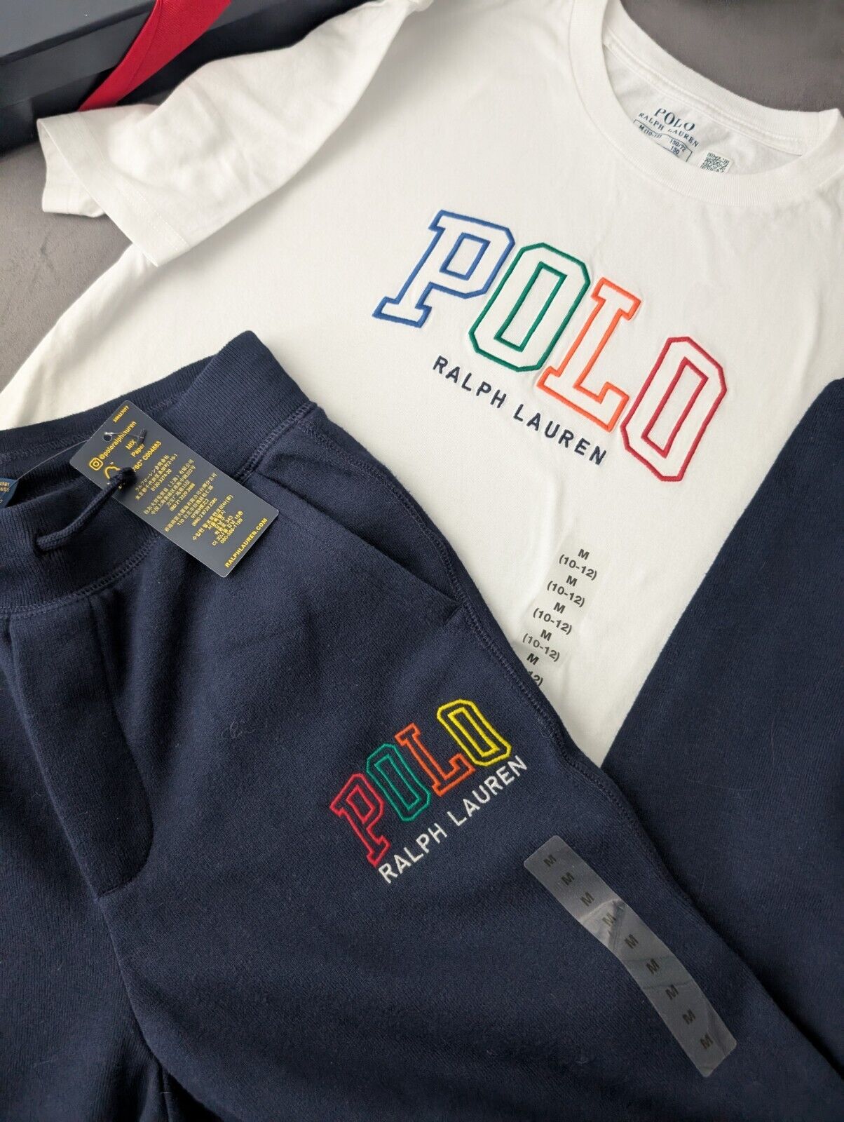 New Ralph Lauren Boys Kids Top + Jogger White Navy Embroided Logo Pony 10yr Gift