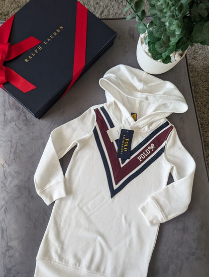 New Girls Polo Ralph Lauren White Hooded Dress Jumper Dress Age 3 hoodie Gift