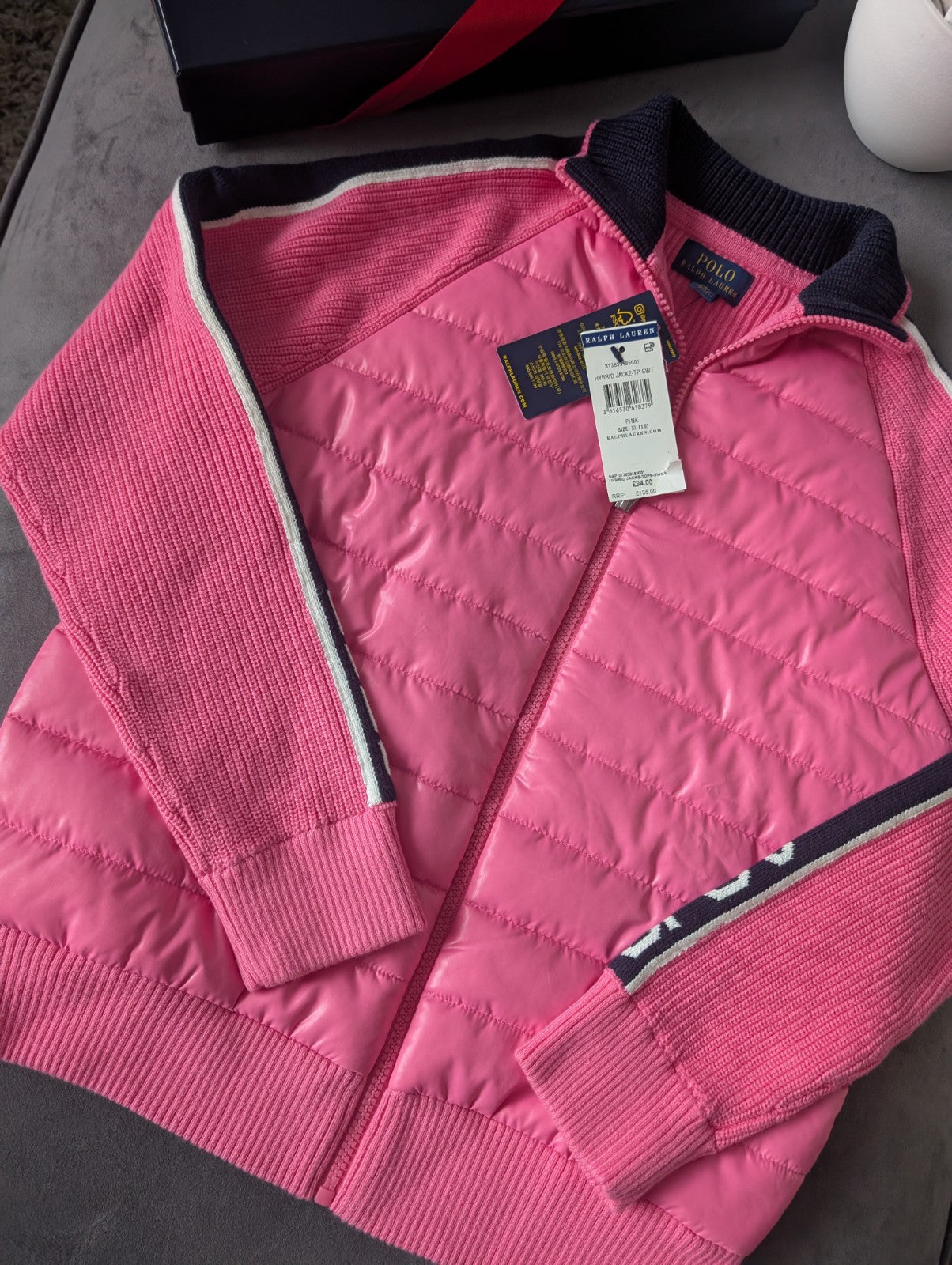 New Ralph Lauren Girls Pink Hybrid Knit Jacket Cotton Blend 16y £94 Gift Coat