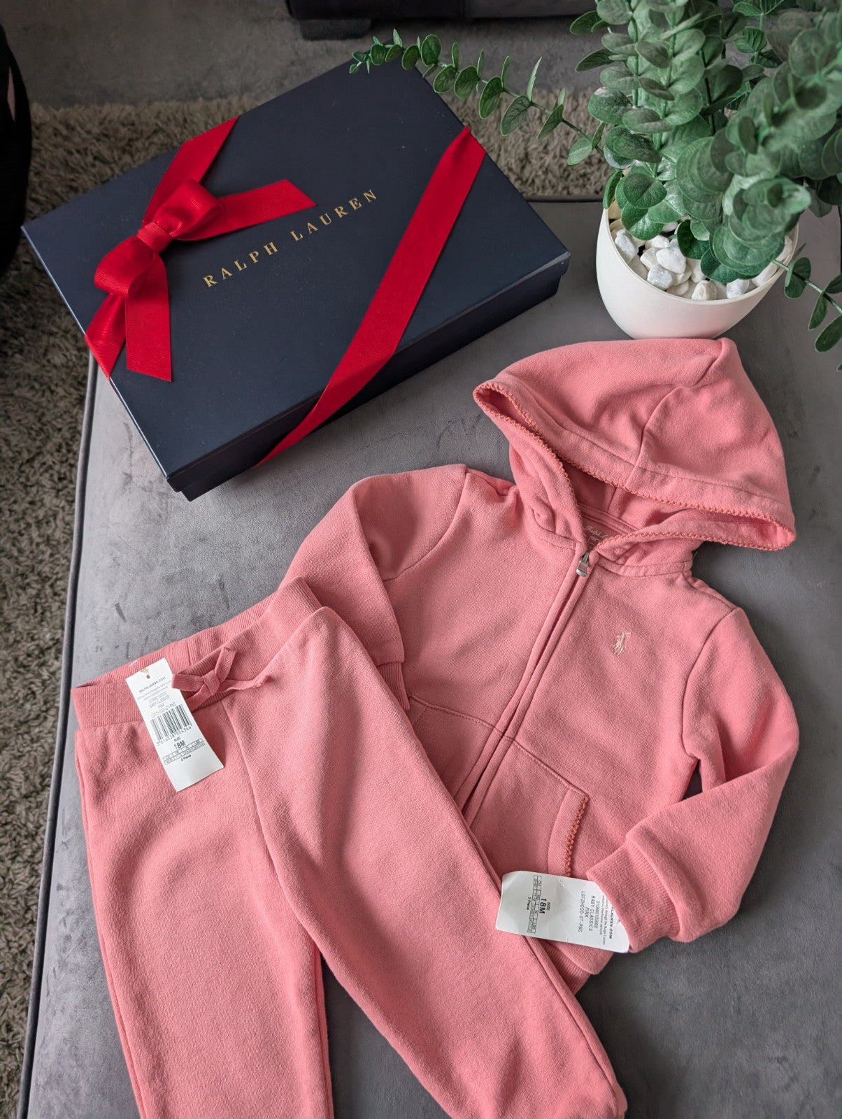 New Gorgeous Ralph Lauren Pink Scalloped Baby Girl Tracksuit  12-18m Gift Baby