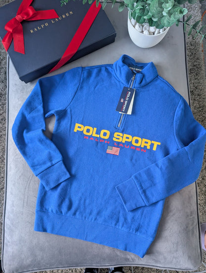 New Ralph Lauren Boys Tracksuit Top Blue 1/4 Zip Polo Sport 10-12y Gift Blue