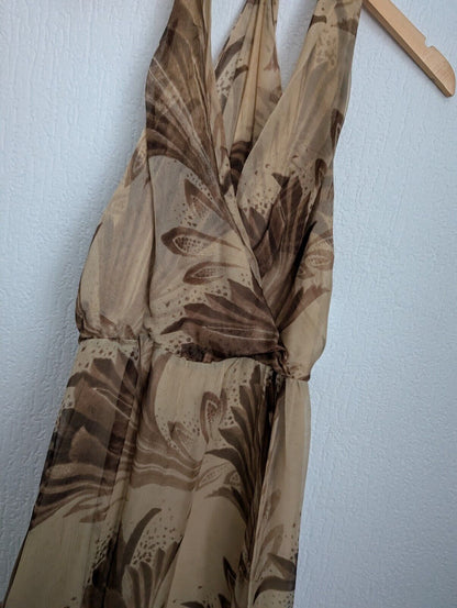 New Ralph Lauren Black Label Silk Chiffon GILDA Dress Brown Beige Camel Size 4