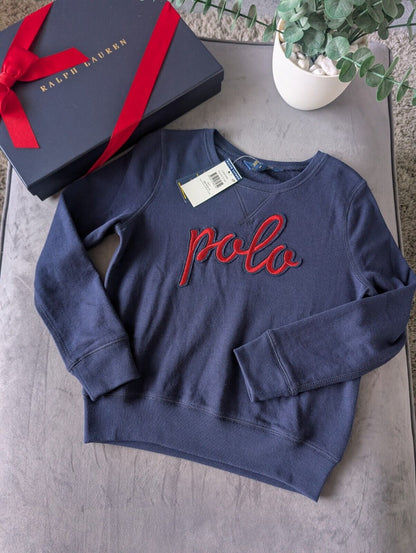 New Gorgeous Ralph Lauren Polo Embroidery Navy Red Girls Jumper Gift Age 8-10yr