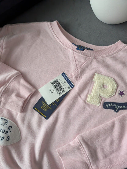 New Stunning Ralph Lauren Pink Embroidery Rugby Jumper 3yrs Cute Patchwork Gift