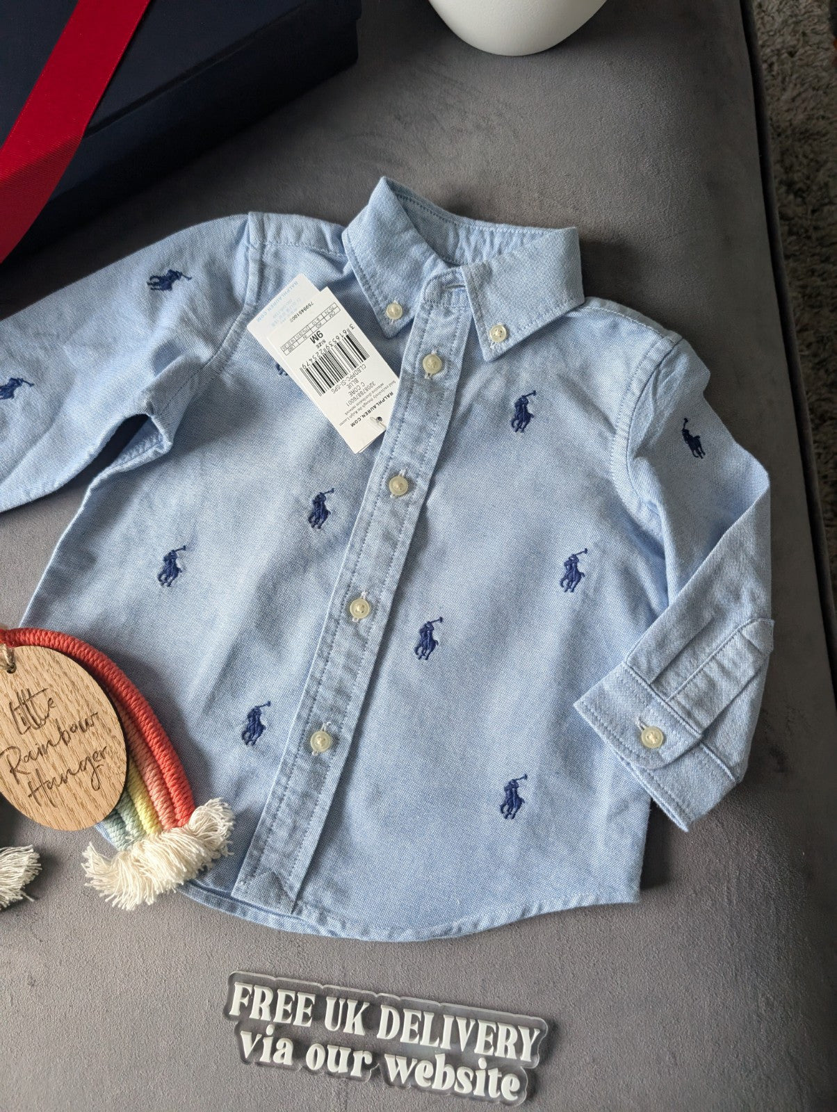 New Ralph Lauren Baby Boy Blue Embroidery Pony Shirt Smart Baby 6-9m Occasion