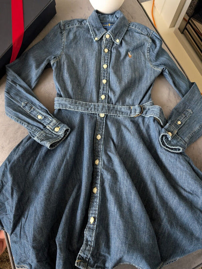 Vgc Ralph Lauren girls denim style shirt dress belted occasion 7 Yrs Winter occasion