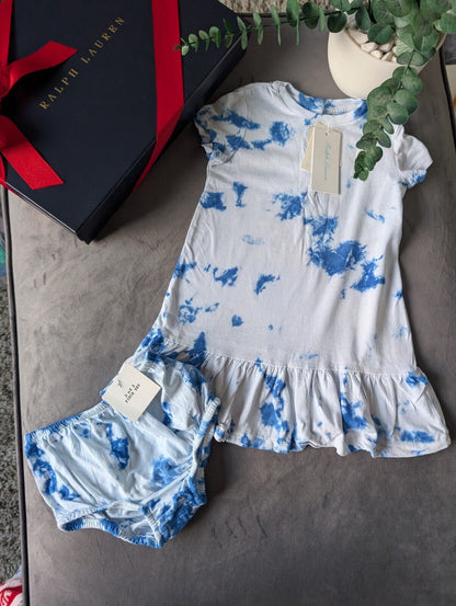 New Ralph Lauren Baby Girls Tie Dye 18m Dress Ruffle Spring Summer + Bloomers