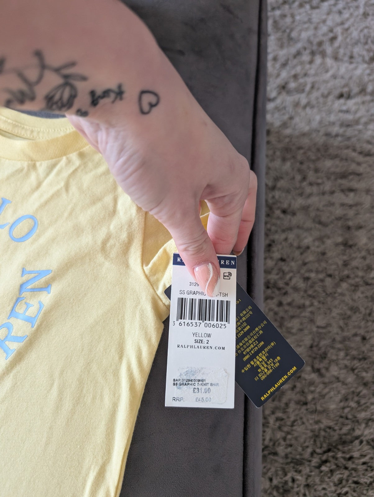 New Ralph Lauren Girls Yellow T Shirt + Blue Denim Boyfriend Jeans Summer 2yrs