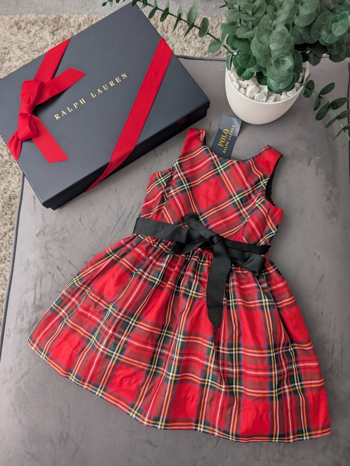 New Ralph Lauren Girls Tartan Plaid Pretty Red  Vincenza Dress Gift 2y Belted