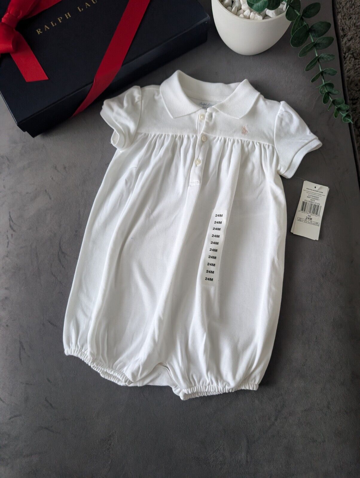 New Ralph Lauren Bubble Shortall White Girls Pony White Romper One-Piece  18-24m