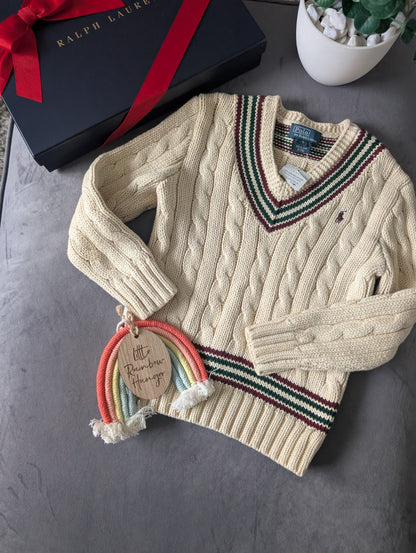 New Boys Ralph Lauren Vintage Ivory Chunky Knit Cricket Jumper Cream Gift 4-5y