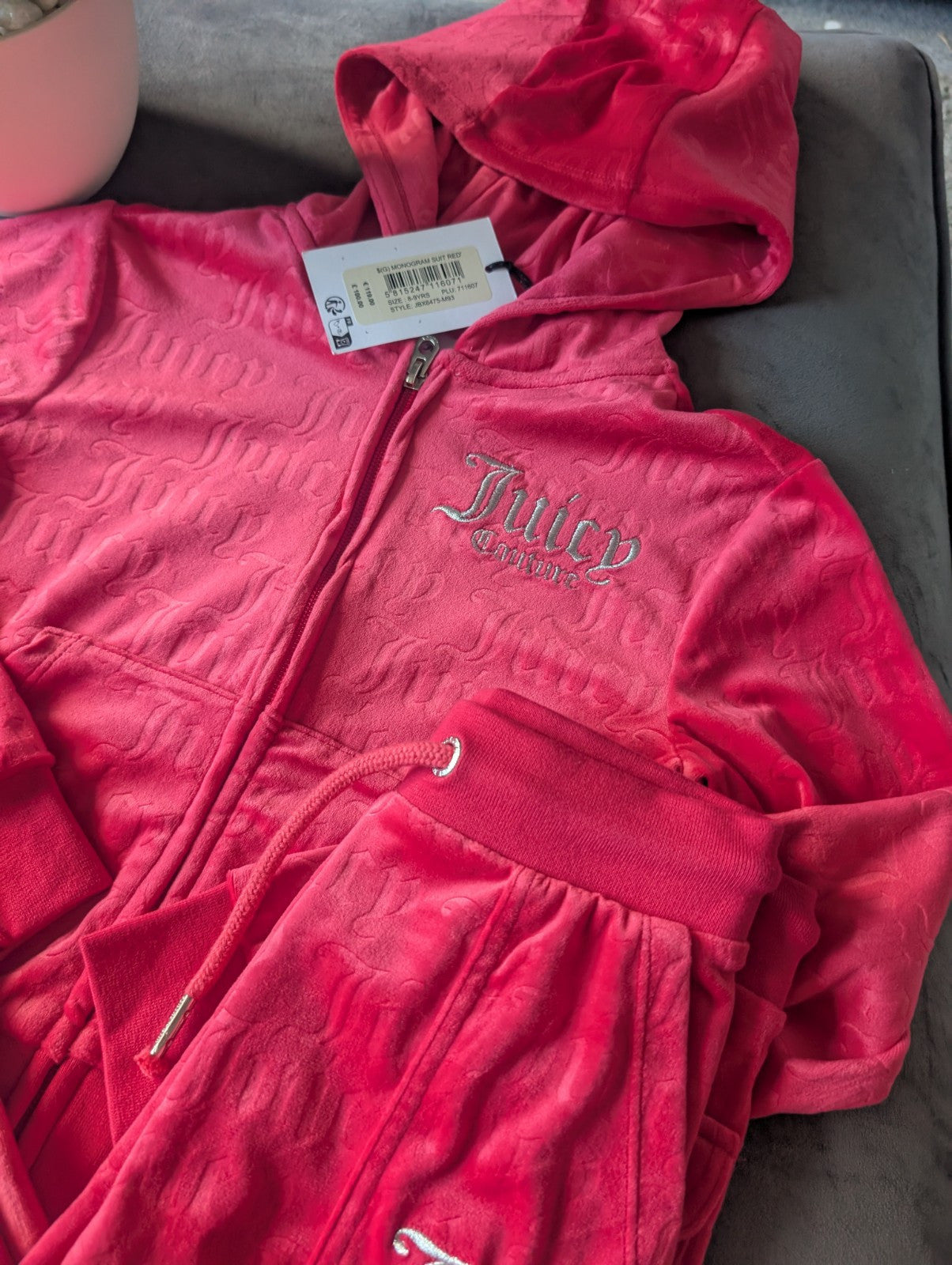 New Stunning Girls Velour Juicy Tracksuit Pink Age 8-9 years Rrp £90 Silver