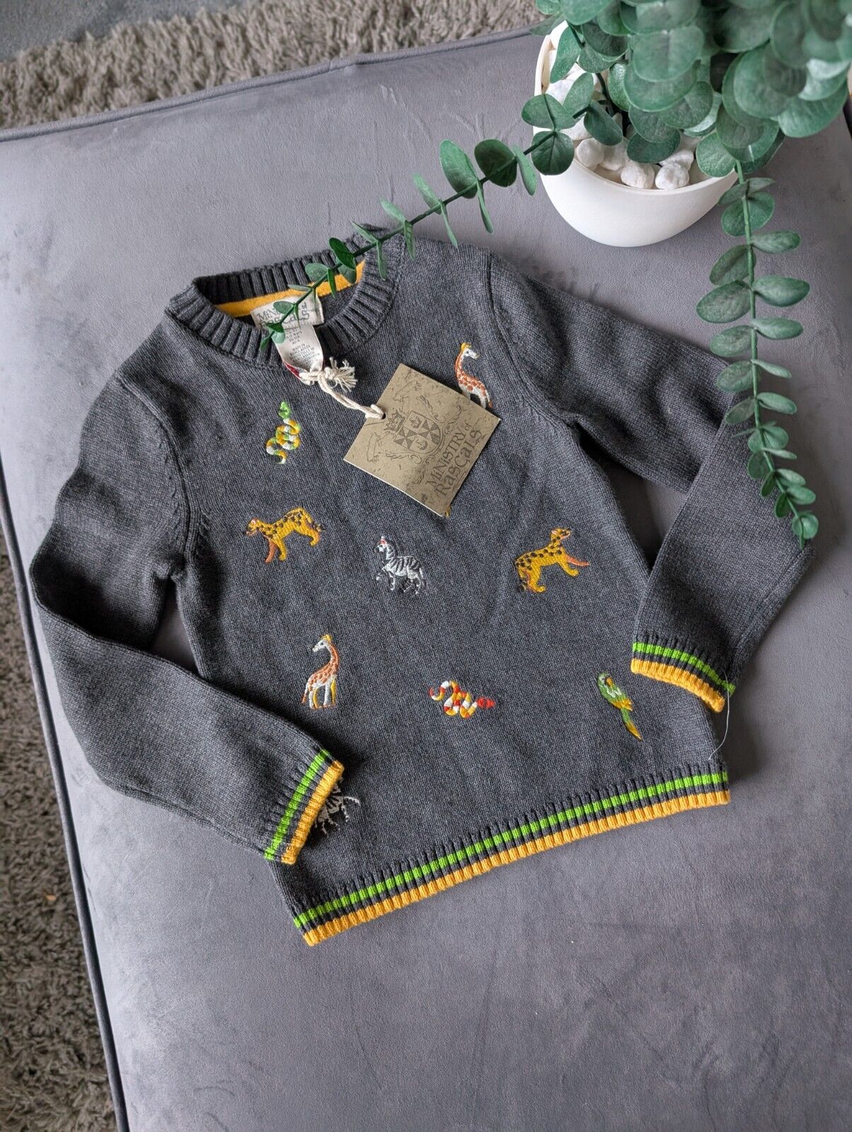 New Stunning Rorie Whelan Navy Boys Knit Jumper Lion Tiger Animal 3-4y Zoo Kids