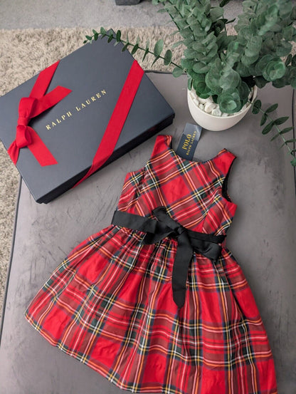 New Ralph Lauren Girls Tartan Plaid Pretty Red  Vincenza Dress Gift 2y Belted