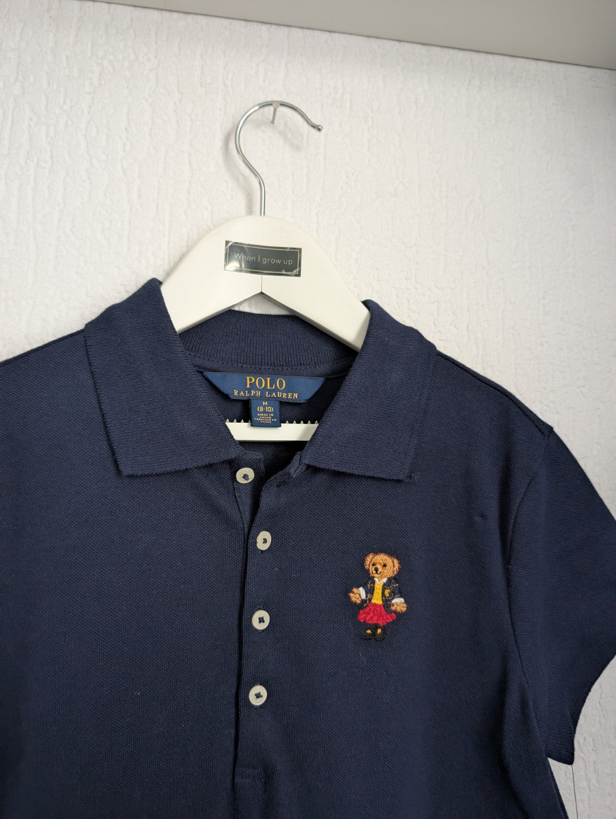 New Ralph Lauren Girls Navy Polo Dress Teddy Bear Design Embroidery M 8-10y Gift