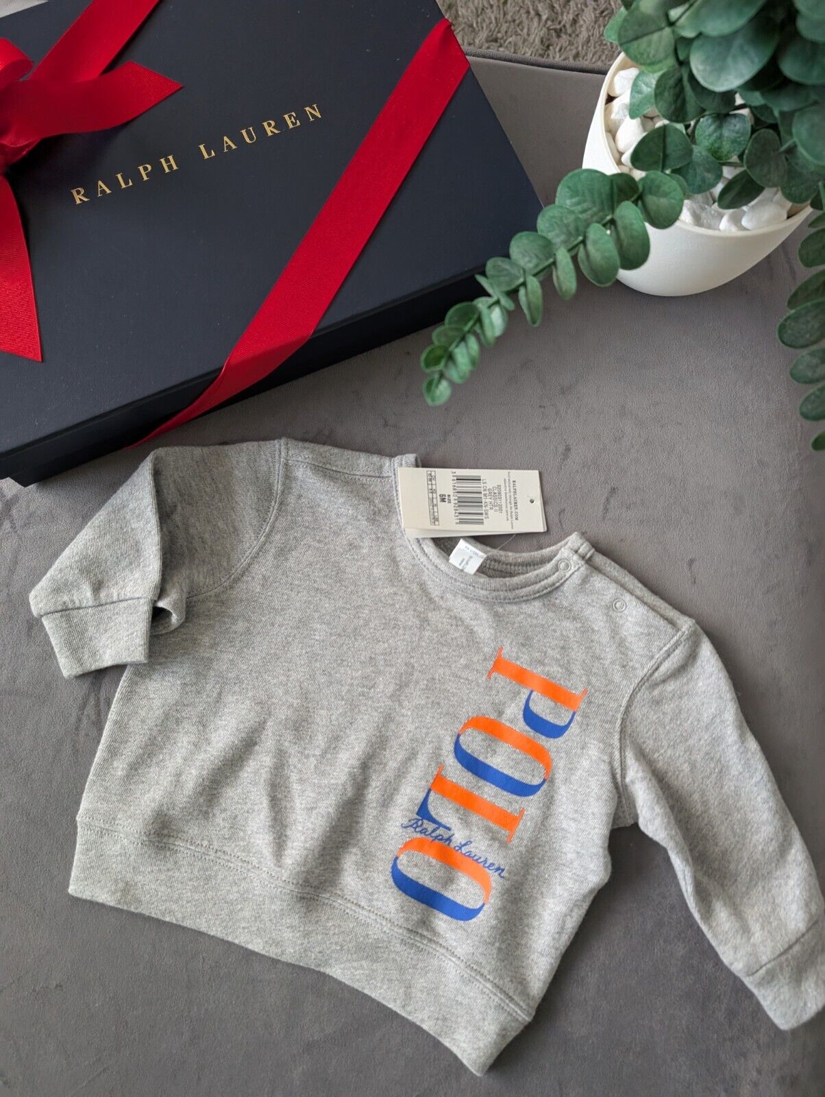 New Ralph Lauren Baby Boys Grey Logo Light Jumper Gift £49.99 6m Smart