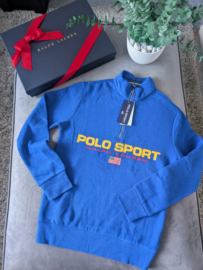 New Ralph Lauren Boys Tracksuit Top Blue 1/4 Zip Polo Sport 10-12y Gift Blue