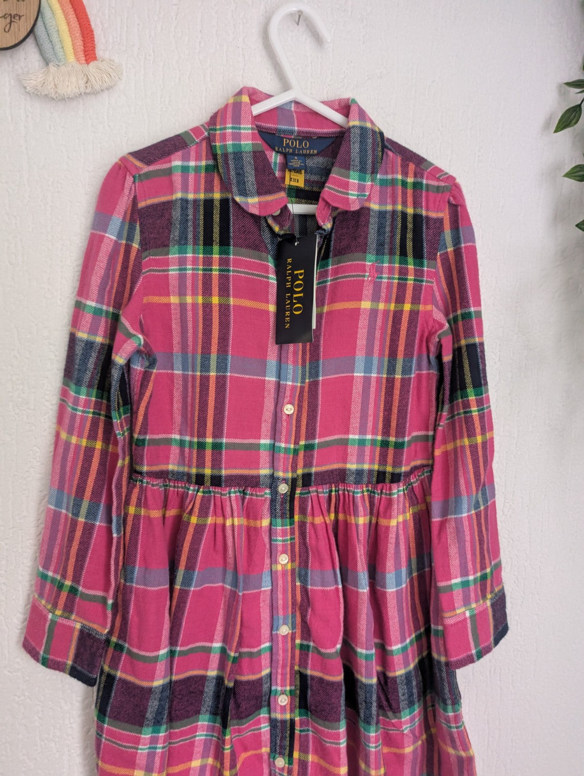 New Stunning Ralph Lauren Girls Tartan Plaid Flannel L Sleeve Dress 6 Yrs Pink