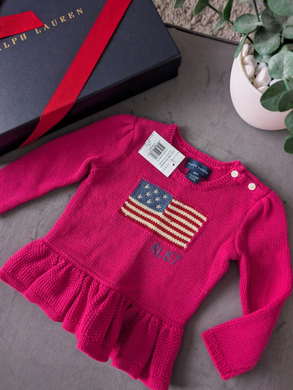 New Rare Polo Ralph Lauren USA American sweater 18M Pink Pony RL 67 Olympics