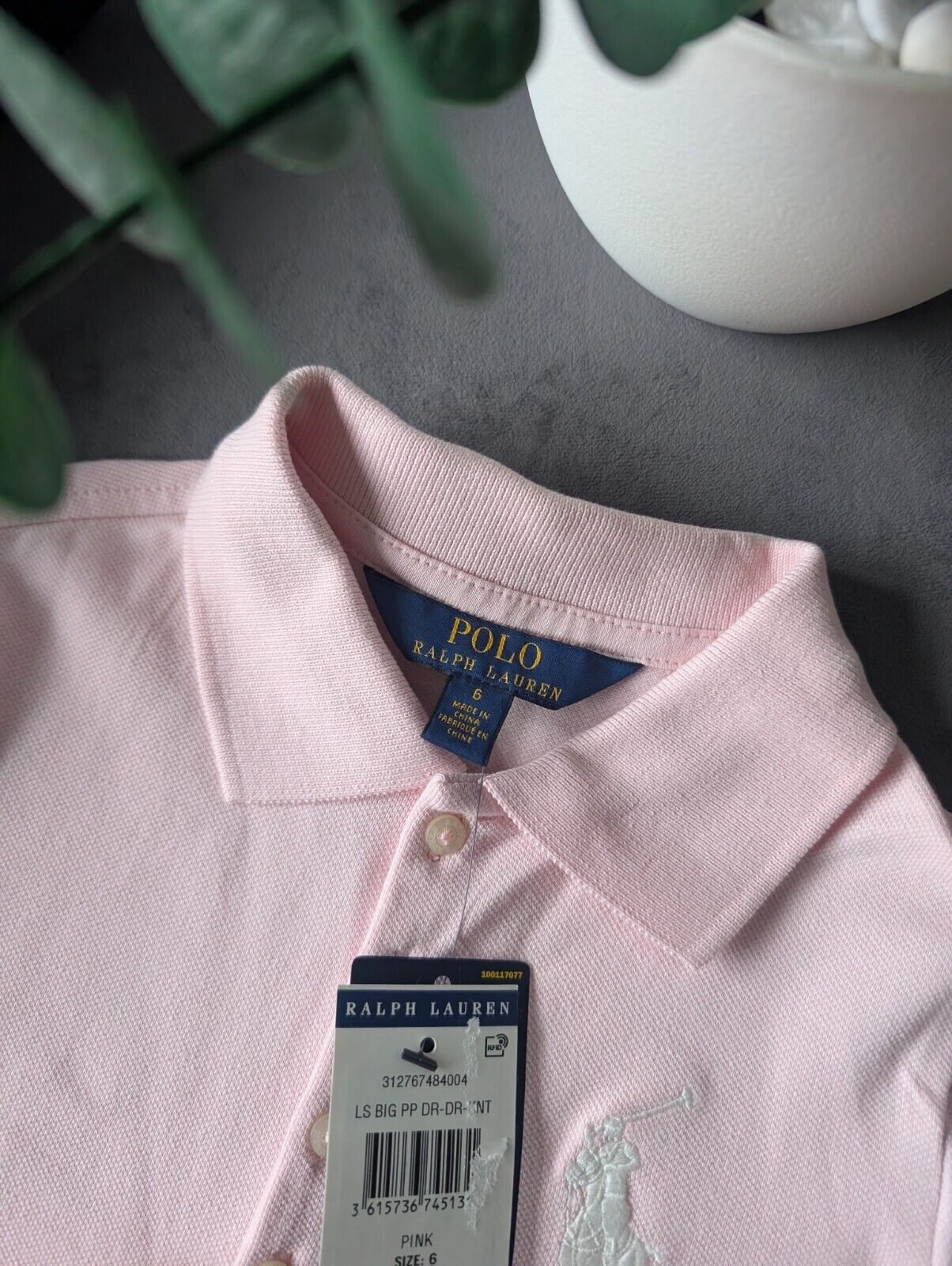 New Ralph Lauren girls Baby Pink Polo dress long sleeve frill age 6  gift