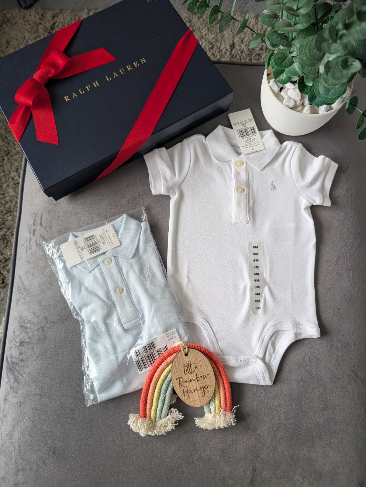 New Ralph Lauren Baby X2 White Blue Polo Logo Vest Collared Logo 3-6m Gift Baby