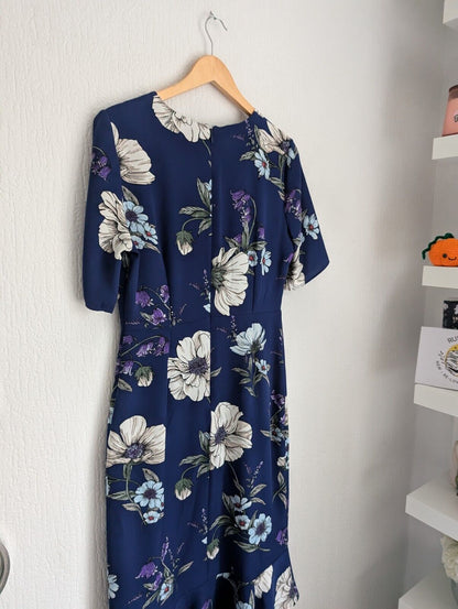 New Phase Eight Blue Cheryl Printed Short Sleeves Cocktail Midi Dress UK12  £120