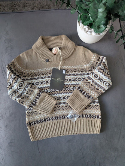 New Stunning Rorie Whelan Beige Brown Aztec Knit Jumper 2-3y Gift Kids Fair Isle