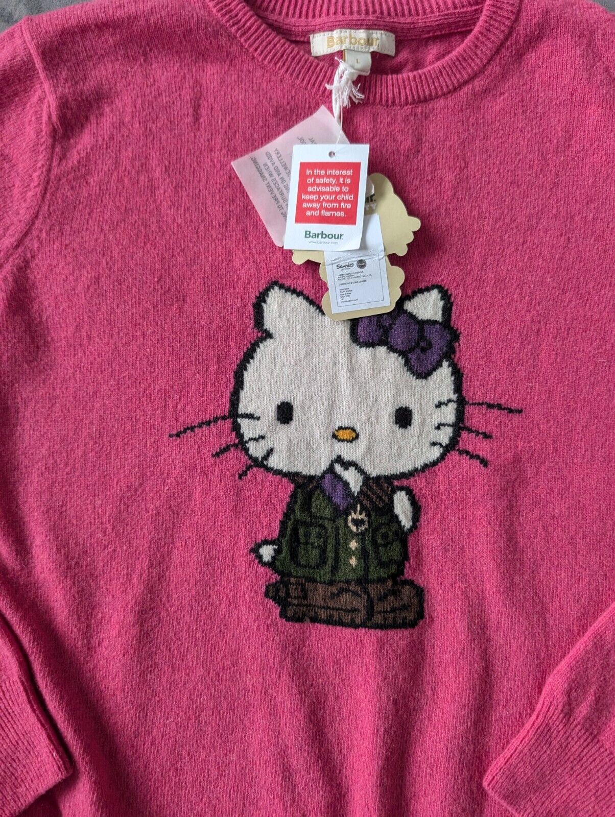 New RARE hello Kitty Barbour Pink Lambswool Jumper Gift Autumn Collector Girls L