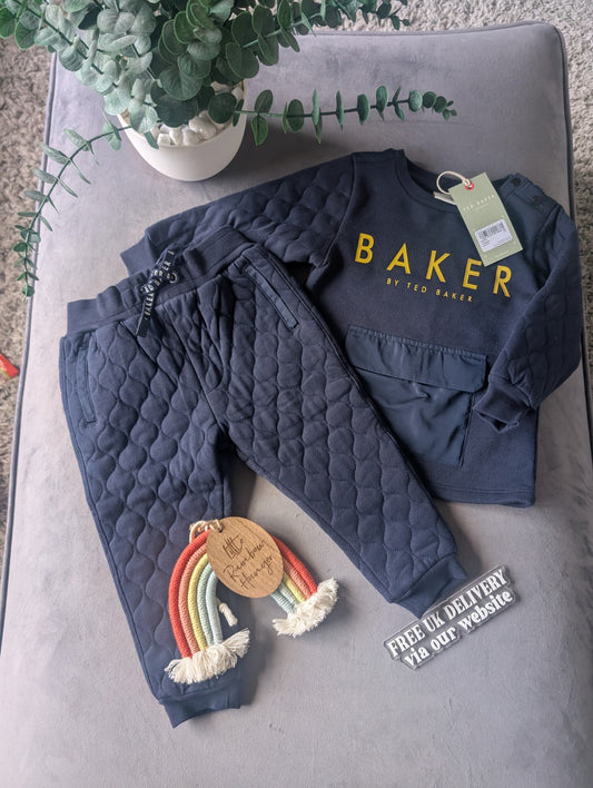 BNWT Ted Baker Boy Navy Blue Logo Tracksuit Jogger Set Outfit 12-18m Quilted