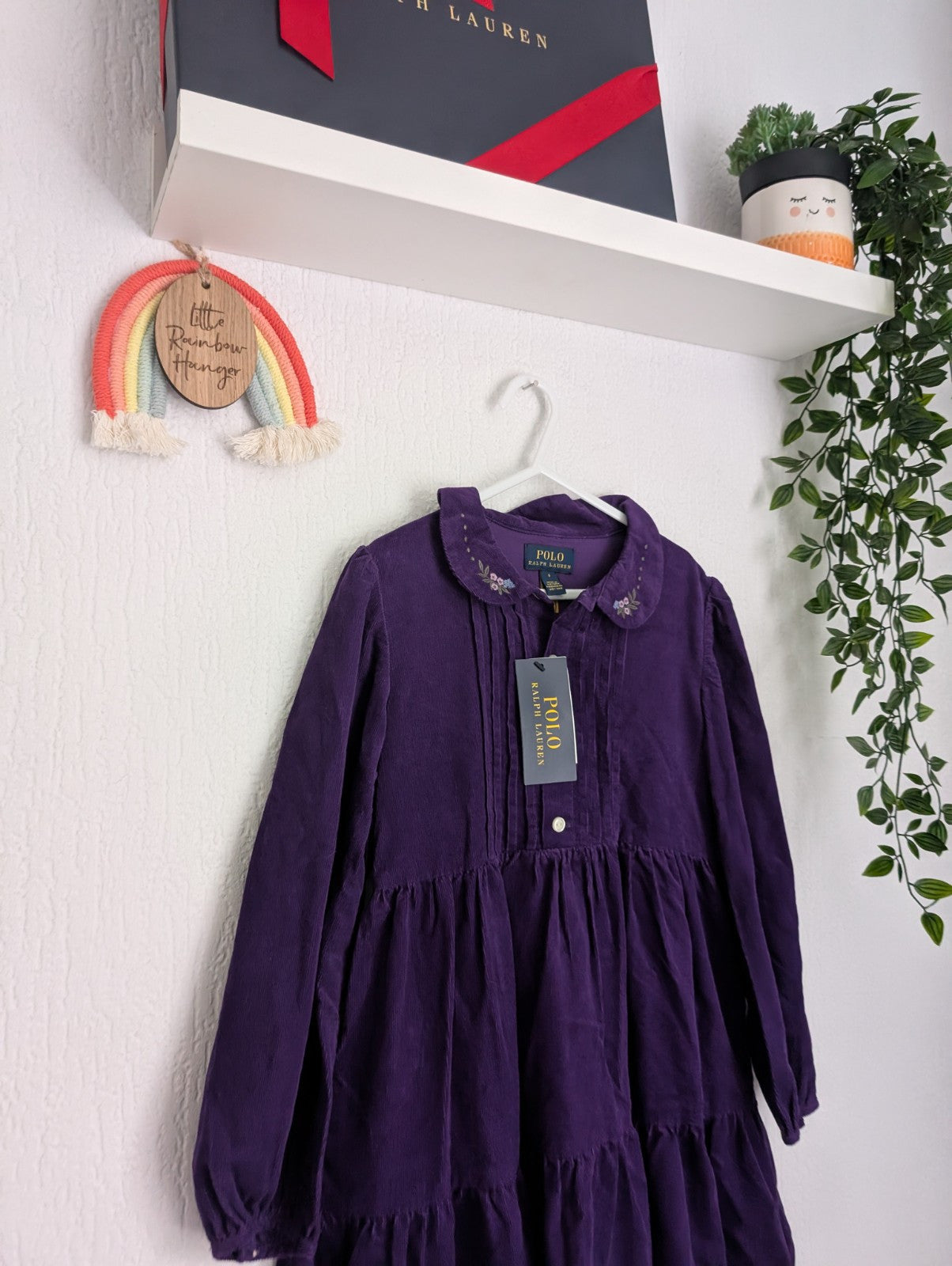 New Stunning Floral Corduroy Shirtdress Ralph Lauren Purple Tiered Smock 6y