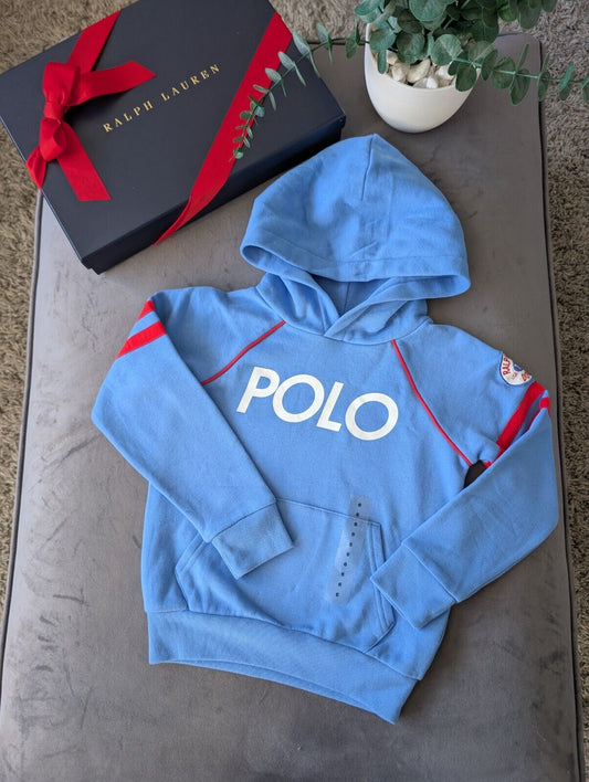 New Ralph Lauren Blue White Ski Club Jumper Unisex Hoodie Size 5-6Y Gift Kids