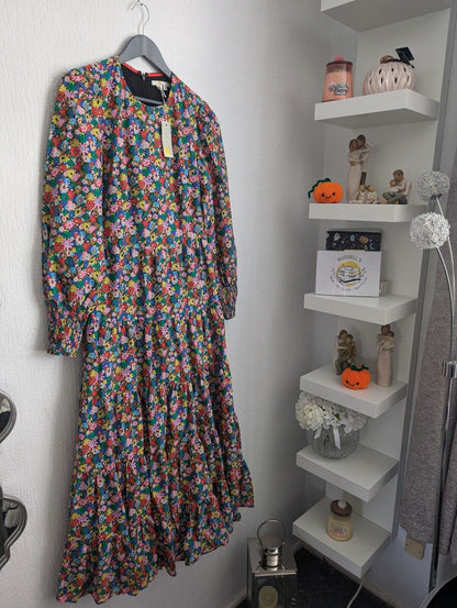 New Boden Glorious British Style Ditsy Floral Maxi Tiered Dress Uk 10 R Autumn