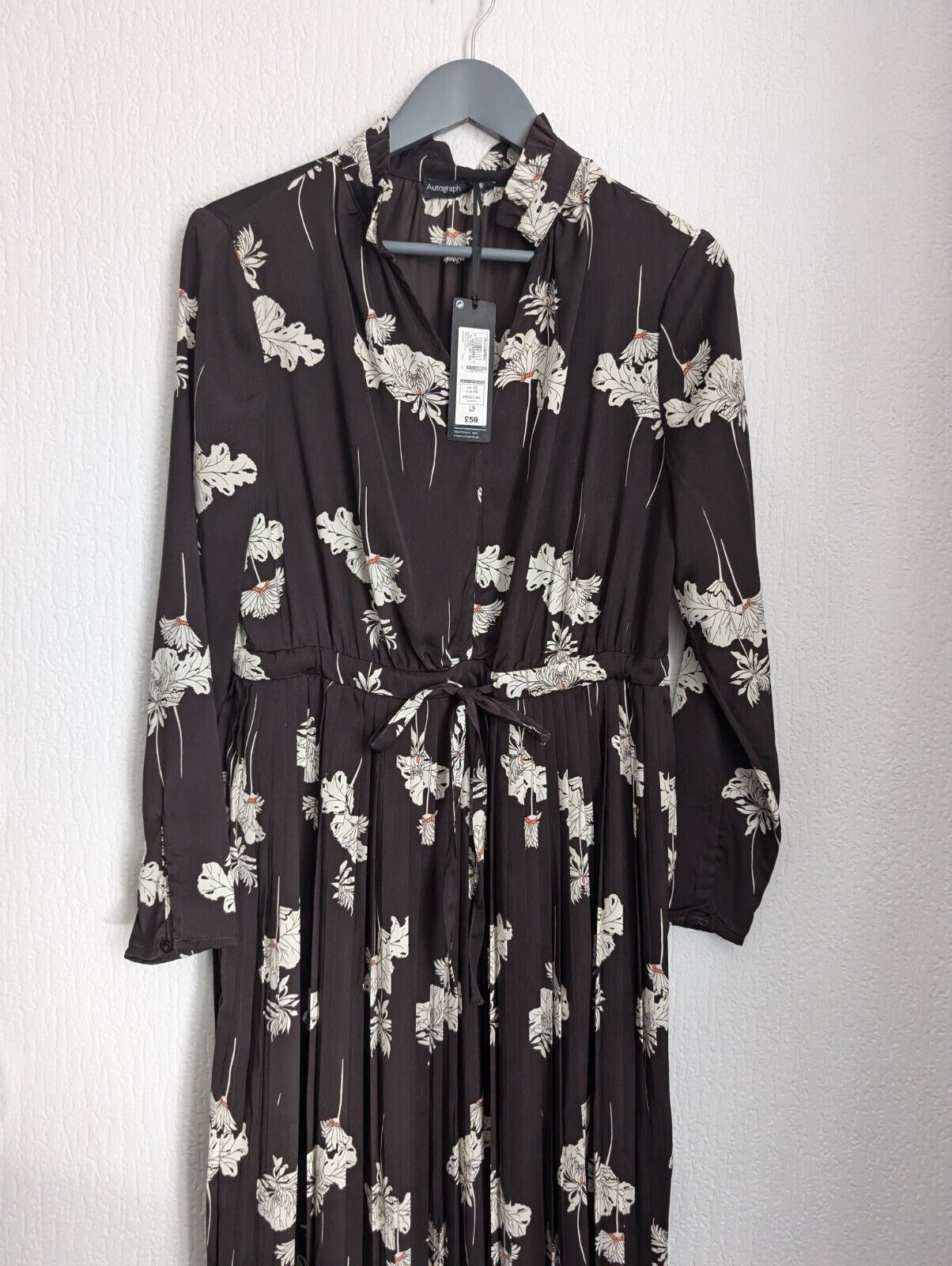 New  Marks & Spencer Autograph Pleated Midi Floral Dress Size 12 Occasion Formal